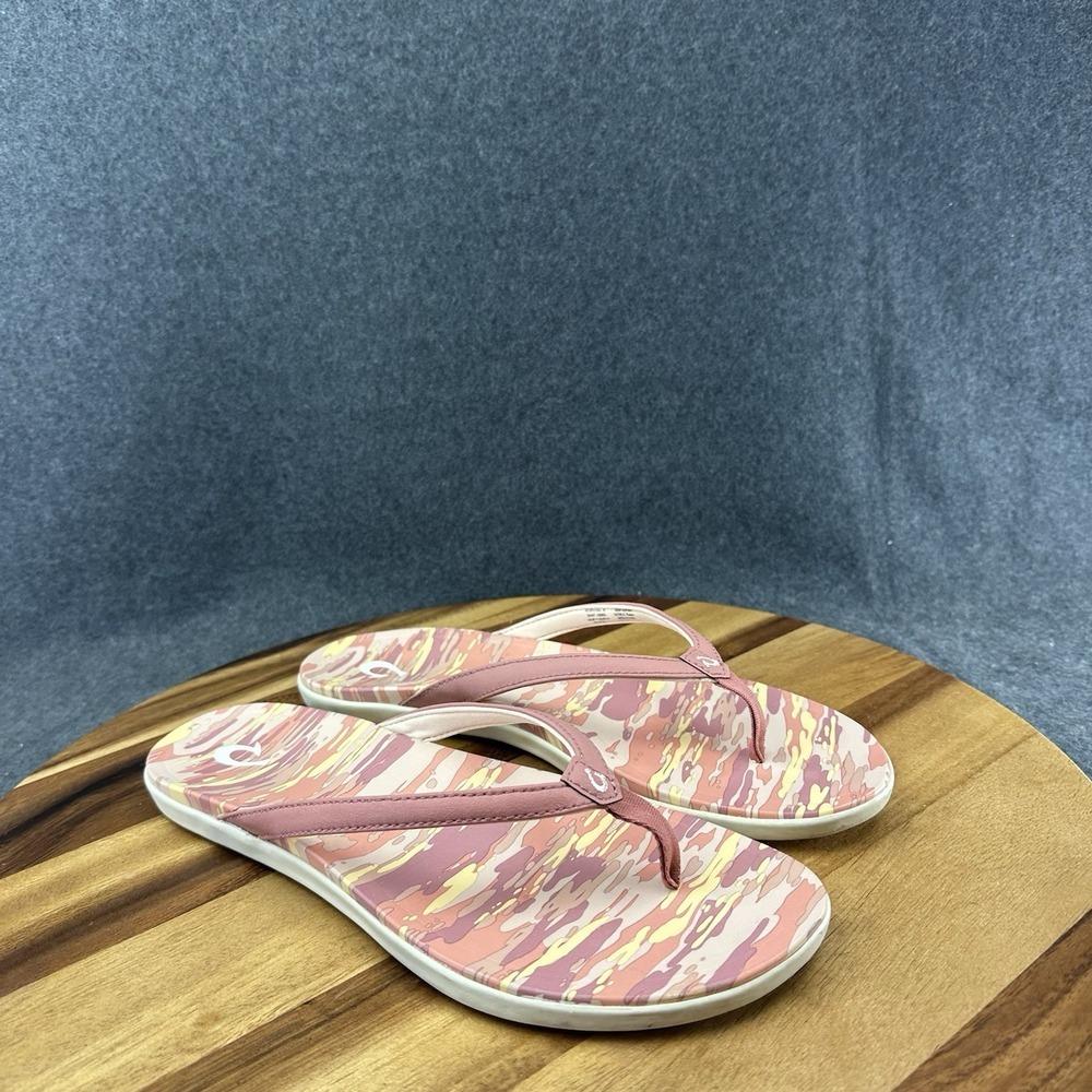 OluKai Women's Ho'opio Hau Sandal Pink Camo Flip Flops Women's Size 11 - Picture 2 of 9